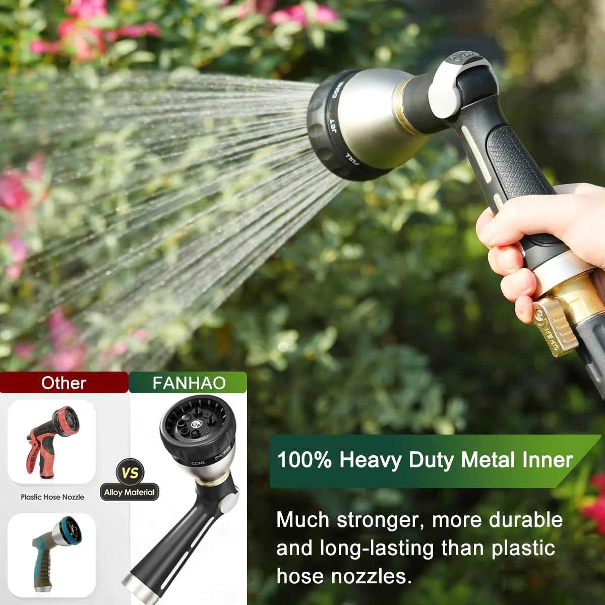 FANHAO Garden Hose Nozzle with 8 Spray Patterns,Heavy Duty Hose Nozzle,Thumb Control,Rubber