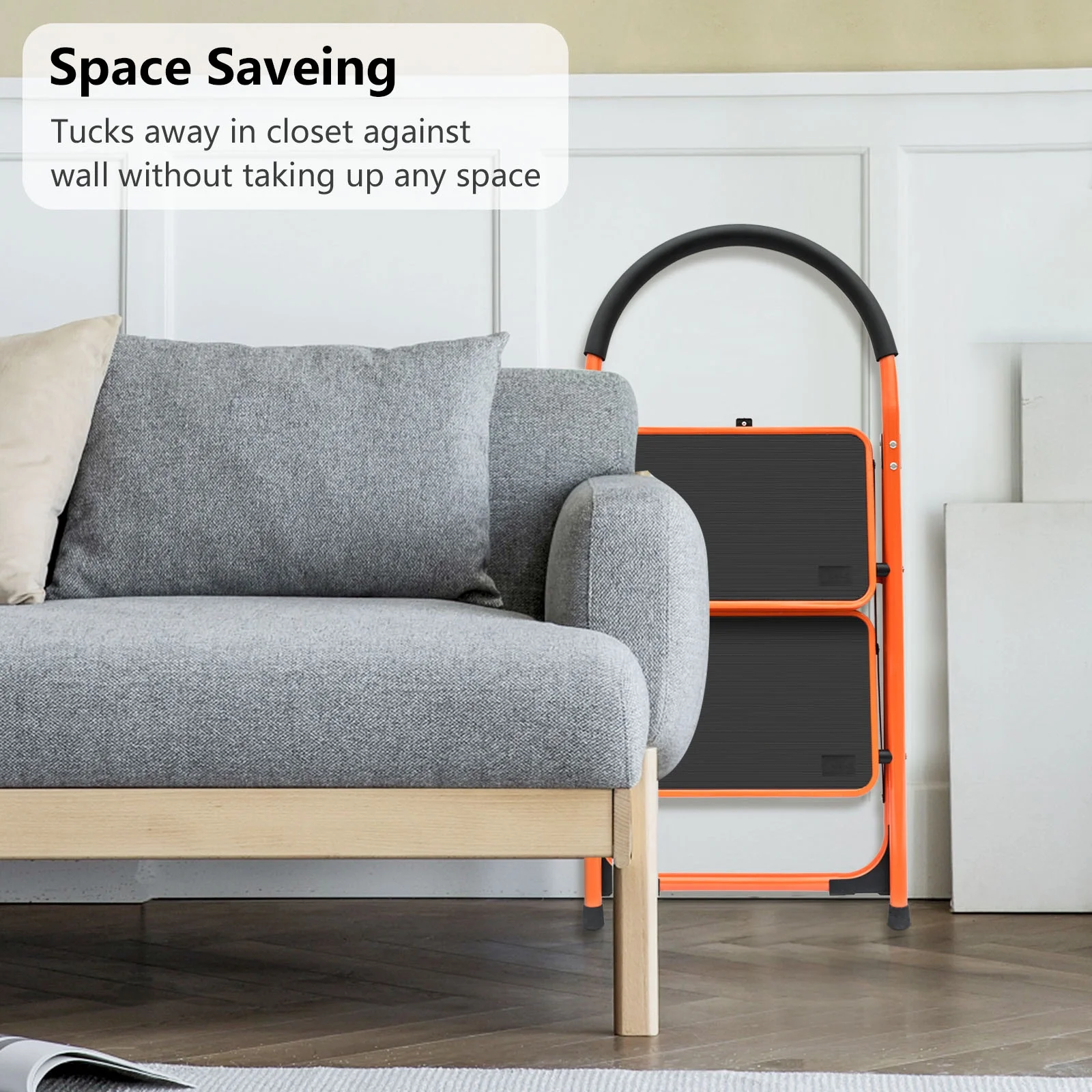 LUISLADDERS Step Ladder 2 Step Folding Stool Ladder Lightweight with Handrails Anti-Slip Wide Pedal 330 lb