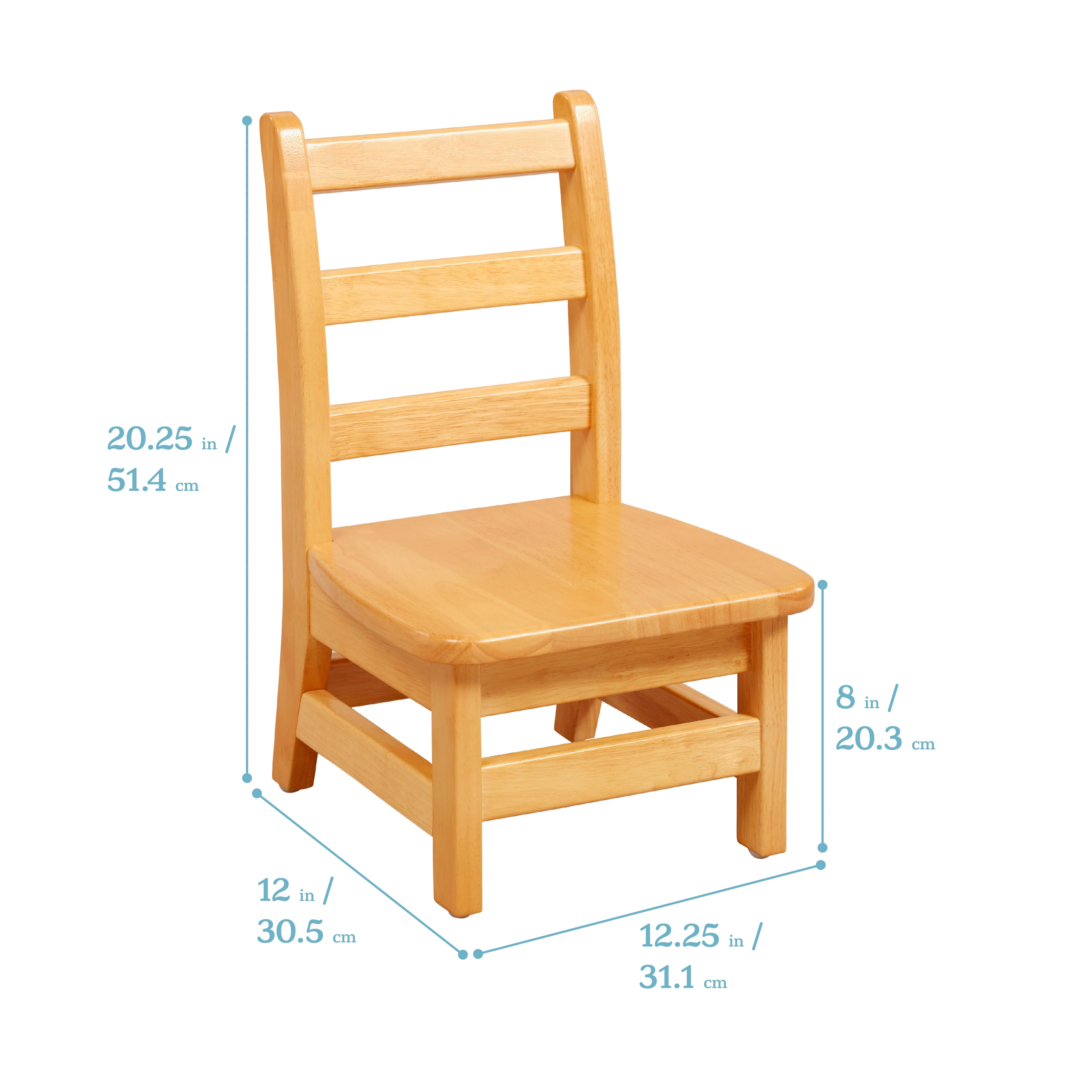 ECR4Kids 30in x 30in Square Hardwood Table with 16in Legs and Two 8in Chairs, Honey
