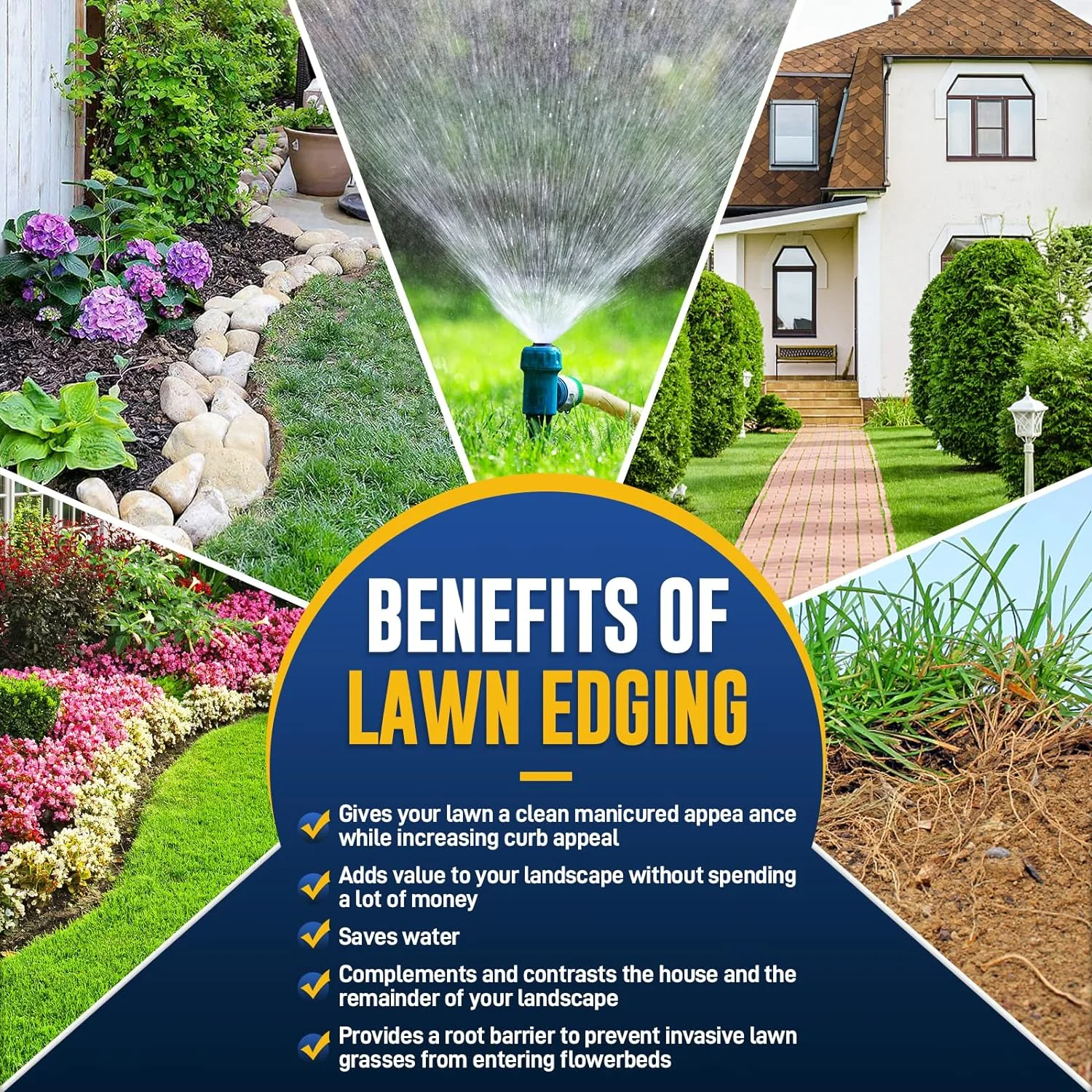 Hermsche Manual Edger Lawn Tool Half Moon Lawn Edger with T-Grip Sidewalk Lawn Grass Long Handled Step Edger Stainless Steel Manual Trimming Shovel,38.2inch.