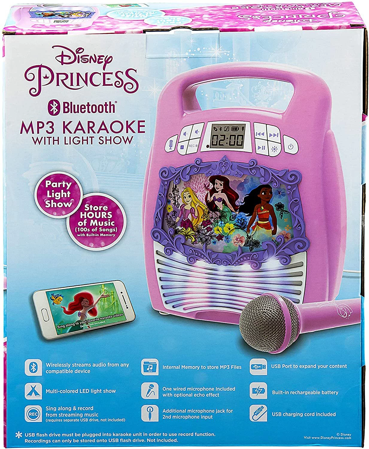 Disney Princess Karaoke Machine for Kids with Microphone and Bluetooth Speaker