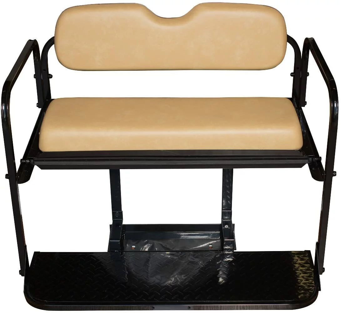 EZGO RXV Golf Cart Flip Folding Rear Back Seat Kit - Stone Cushions