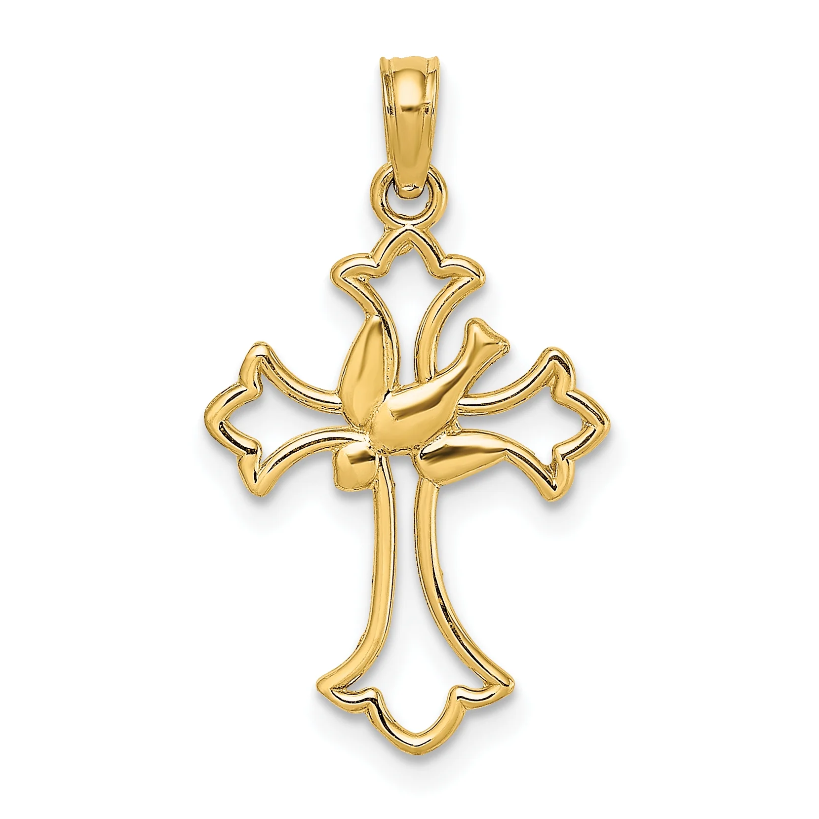 Carat in Karats 14K Yellow Gold Cut-Out Dove Center Cross Pendant Charm (24.4mm x 13mm) With 14K Yellow Gold Lightweight Rope Chain Necklace 20''