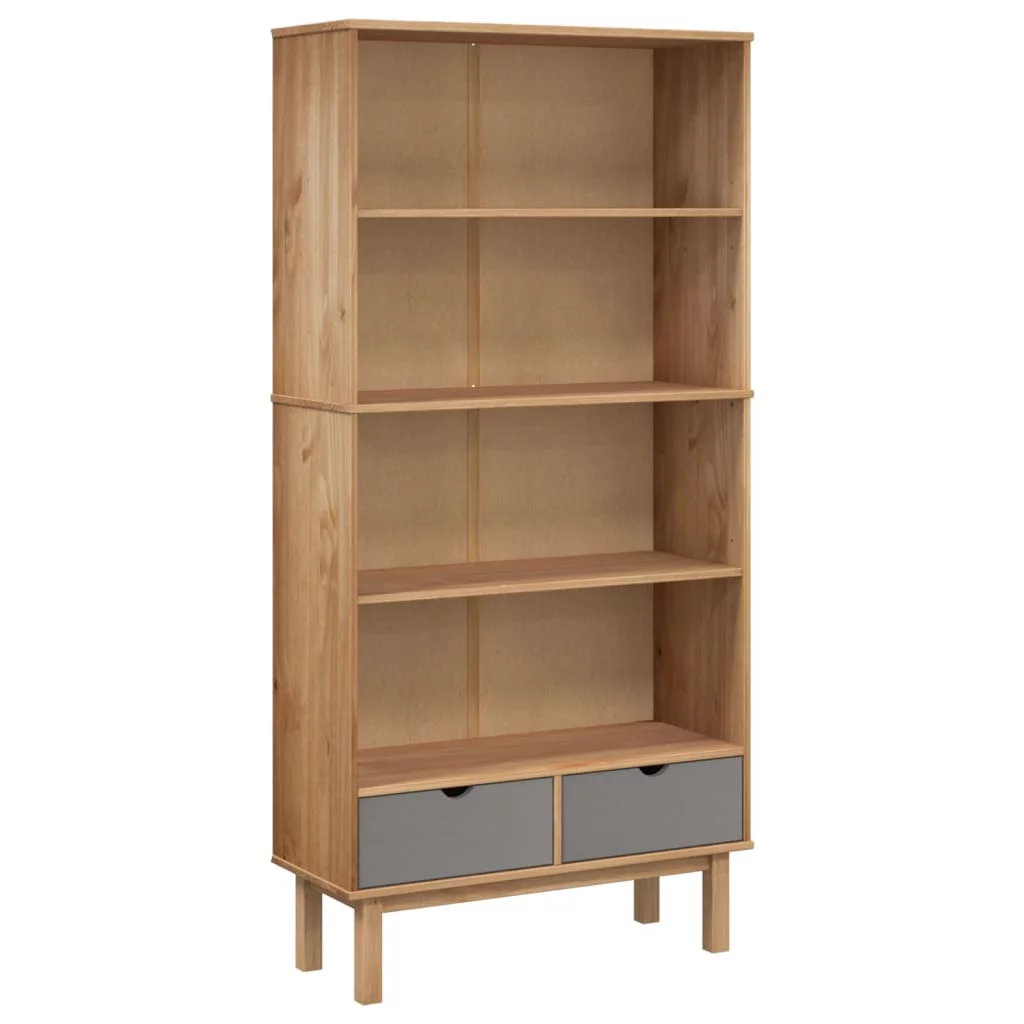 Suzicca Bookcase OTTA with 2 Drawers Brown and Gray Solid Wood Pine