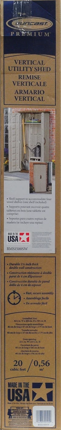 Suncast 20 cu. ft. Resin Vertical Utility Shed, Sand, BMS1500SW