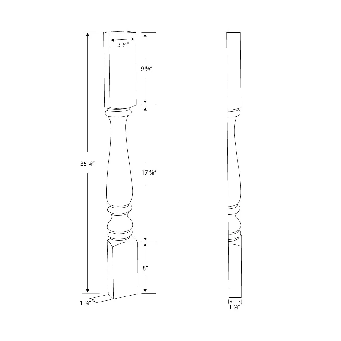 Designer's Edge Millwork 35-1/4 in. High x 3-3/4 in. Wide x 1-3/4 in. Depth Unfinished Solid Hardwood Plain Half Round Kitchen Island Leg