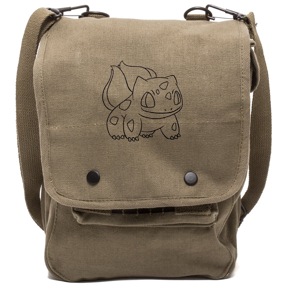 Bulbasaur Canvas Crossbody Travel Map Bag Case in Olive