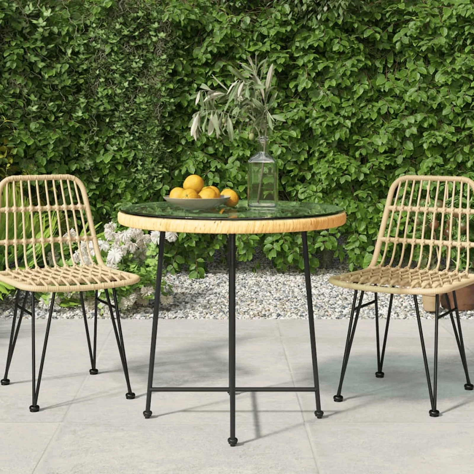 moobody Dining Table, Tempered Glass Tabletop Dinner Table, Steel Legs Round Bistro Table for Dining Room Kitchen Garden Patio Balcony