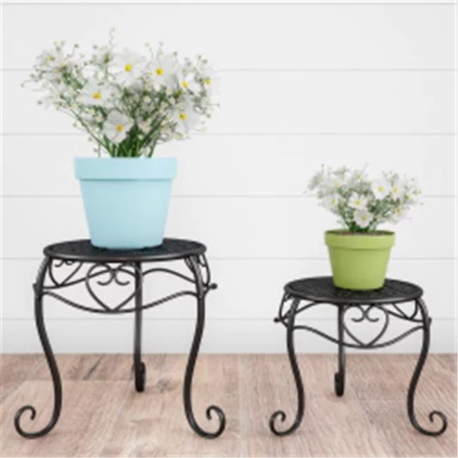 Trademark  Set of 2 Nesting Round Metal Plant Stands - Black