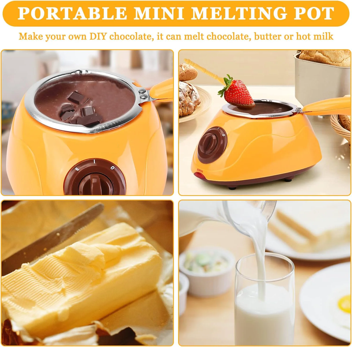 Chocolate Melting Warming Fondue Set - Electric Choco Melt , Melts Chocolate, Candy, Butter, Cheese, Caramel
