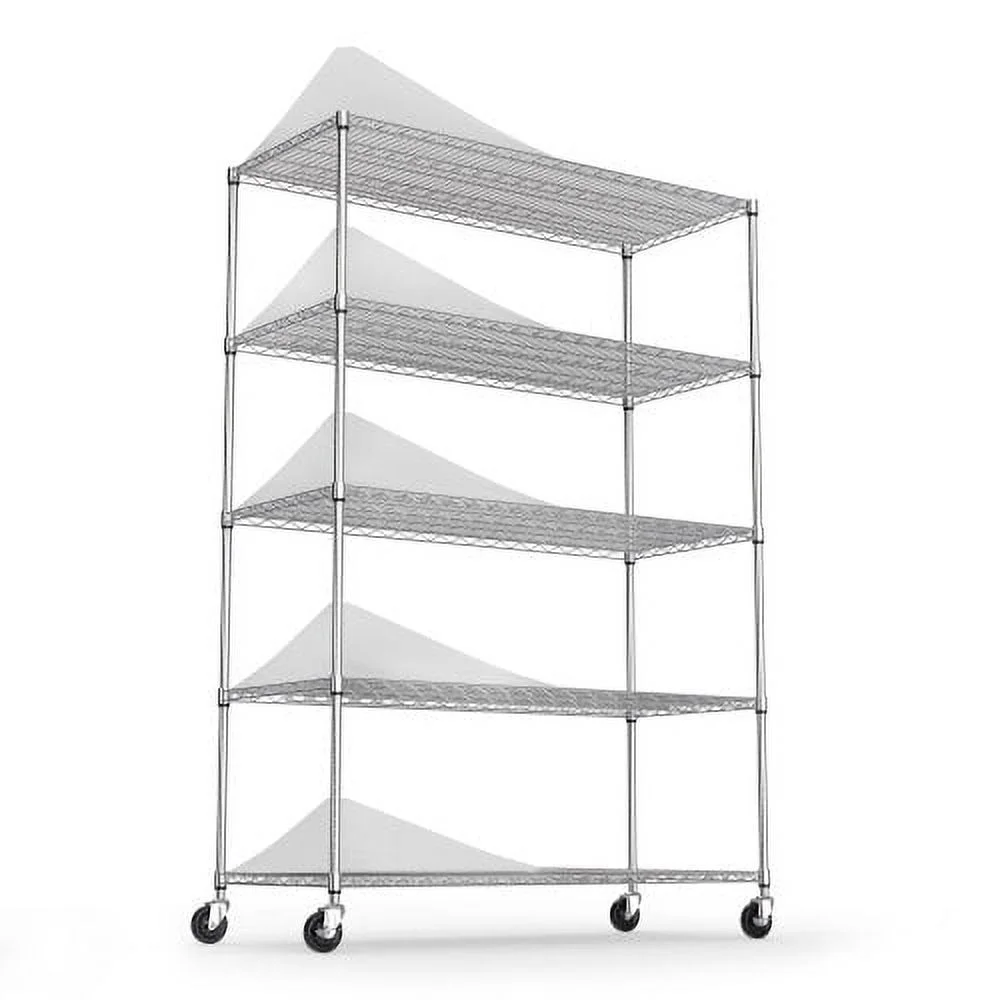 5 Tier 6000lbs Heavy Duty Adjustable Storage Rack Metal Shelf Wire Shelving Unit with Wheels & Shelf Liners - 82