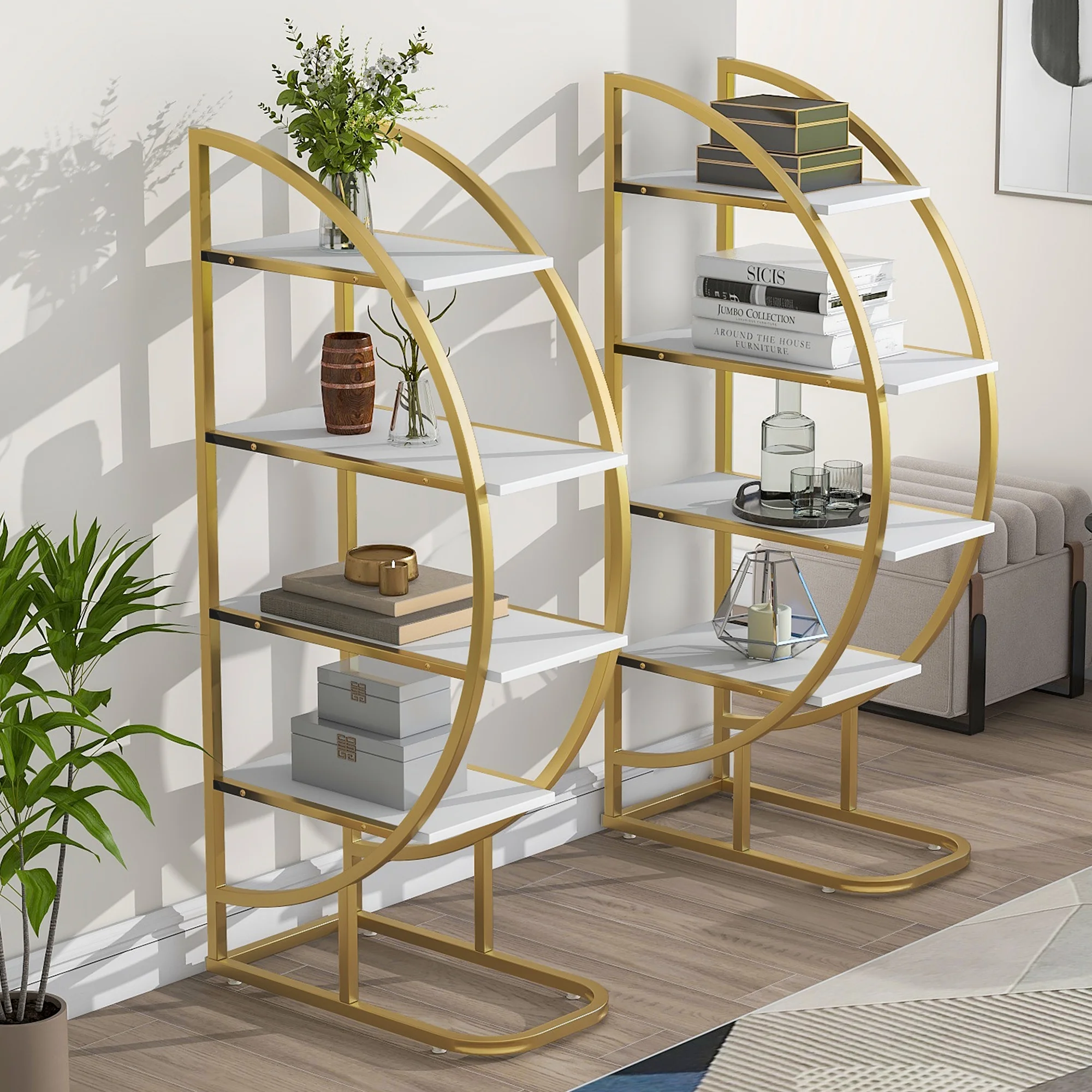 Euroco 4 Tiers Bookshelf Round Shape Display Shelf with Metal Frame, 51