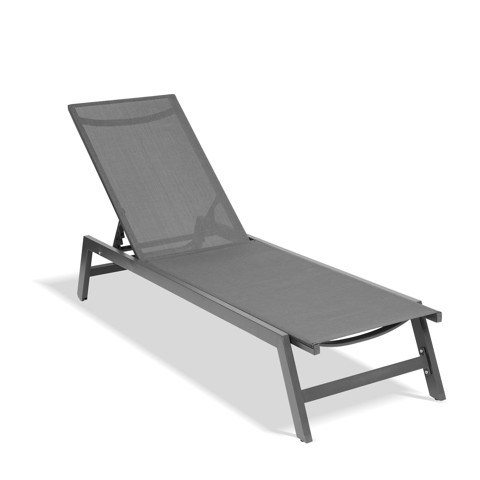 Homiyad Outdoor Chaise Lounge Chair, Five-Position Adjustable Aluminum Recliner, All Weather for Patio, Beach, Yard, Pool(Grey Frame/Dark Grey Fabric)