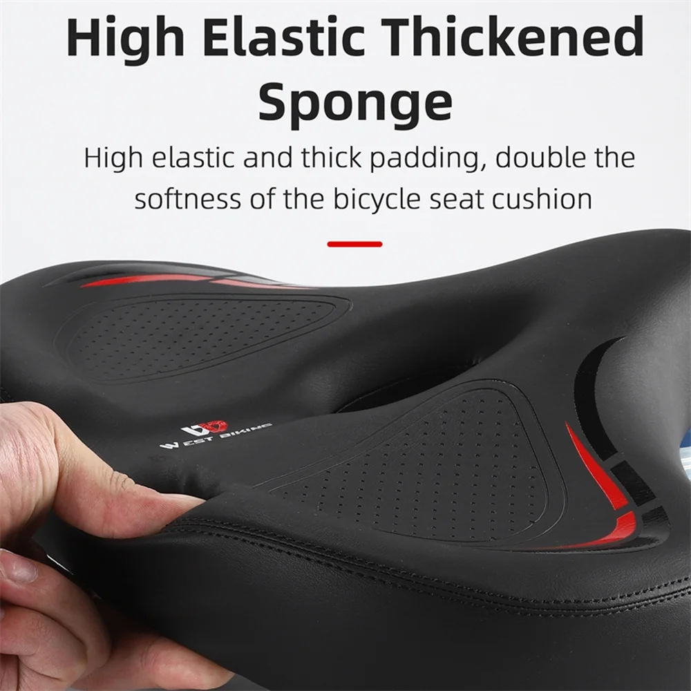 WEST BIKING Bicycle saddles,Road Breathable Antislip Bike Saddle Soft Pad Road Breathable PU Pad Road Thickened Elasticity Bike Soft Waterproof PU Breathable Antislip Cushion Elasticity Bike Saddle