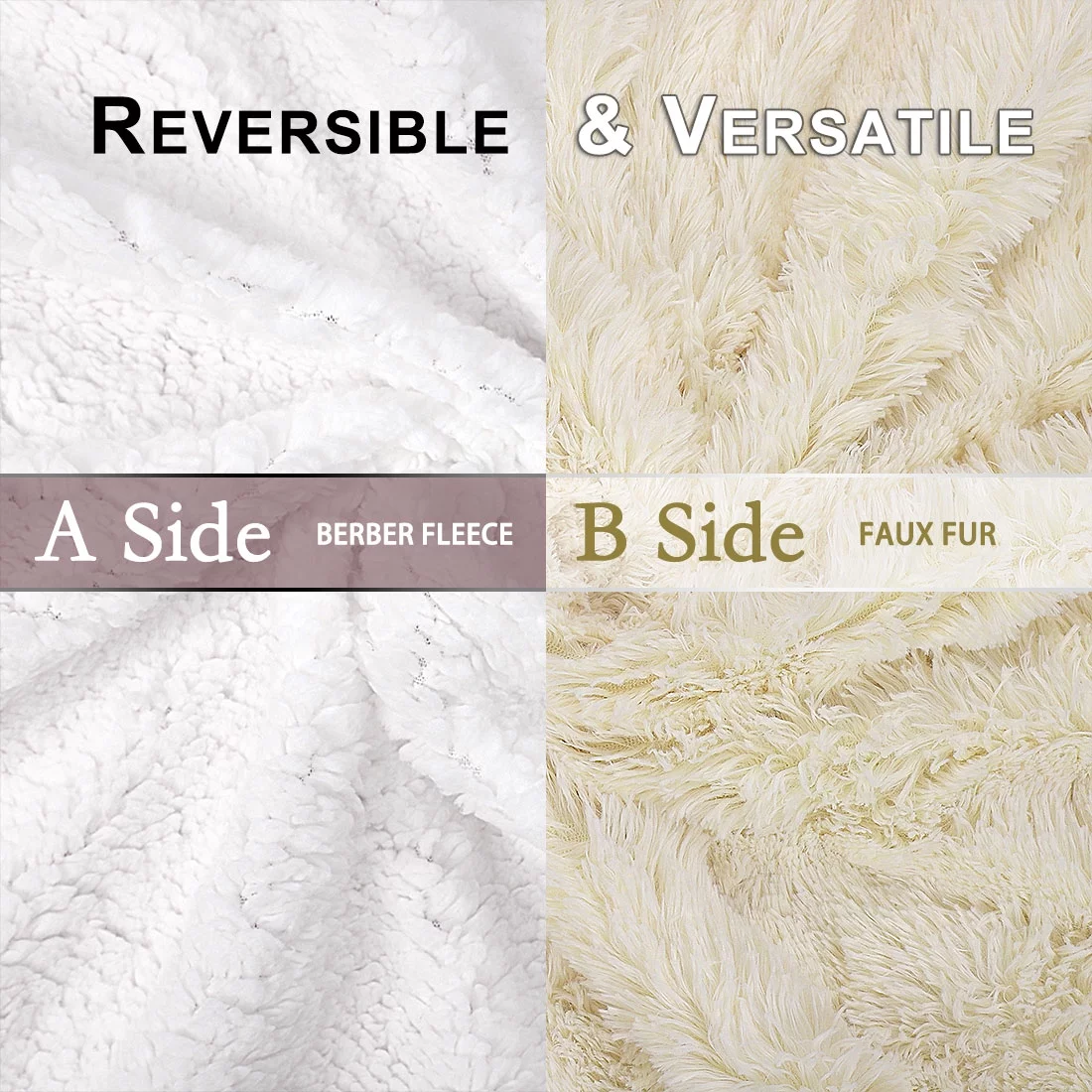 Unique Bargains Shaggy Faux Fur Soft Sherpa Blanket Beige Queen(90