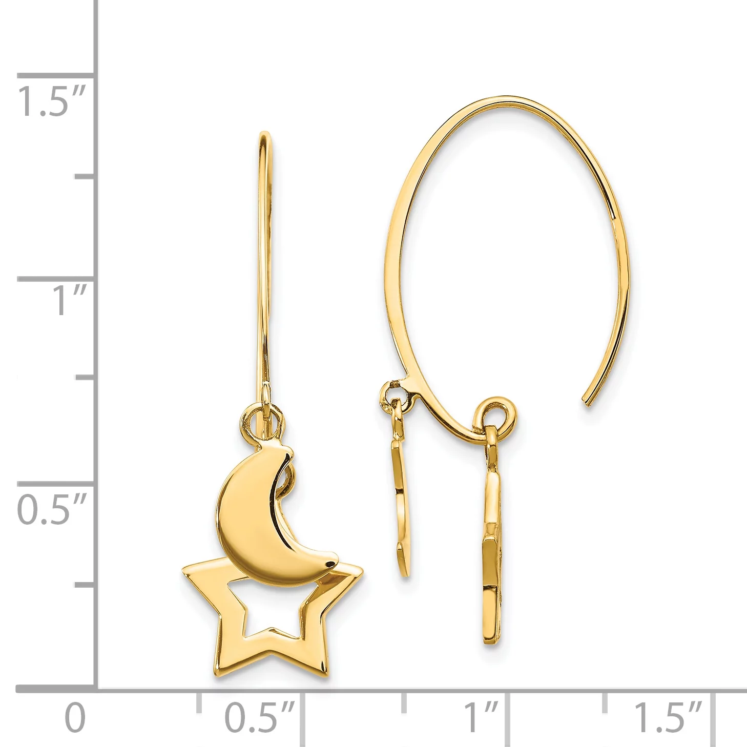 Primal Gold 14 Karat Yellow Gold Polished Star and Crescent Moon Dangle Earrings