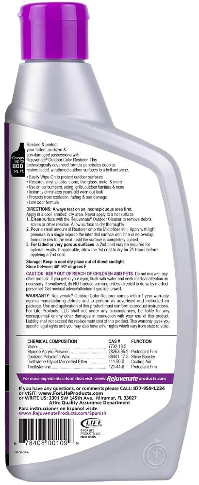 Rejuvenate Outdoor Color Restorer Instantly Restores Faded Sun Damaged and Oxidized Possessions, Protects from Future Wear 16 oz.