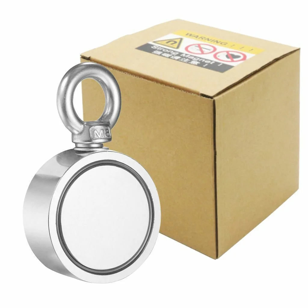 1100LBS Double Sided Fishing Magnet, Super Powerful Neodymium Magnet N52 Round