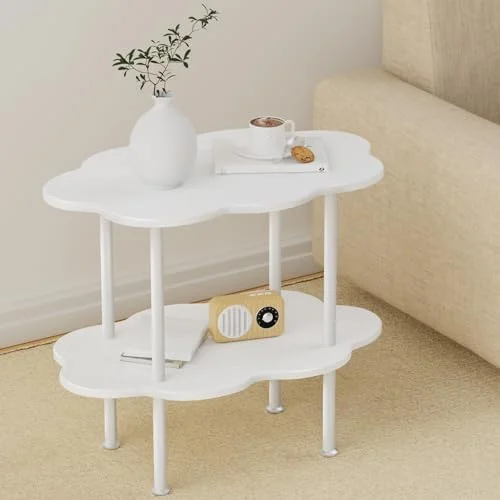 SQVNBC 2 Tier Coffee   Flower Shaped Tea  with Open   Mid Century Living Room Tables Minimalist Center  for Indoor Bedroom -Apartment Small Spaces  Dual Layer