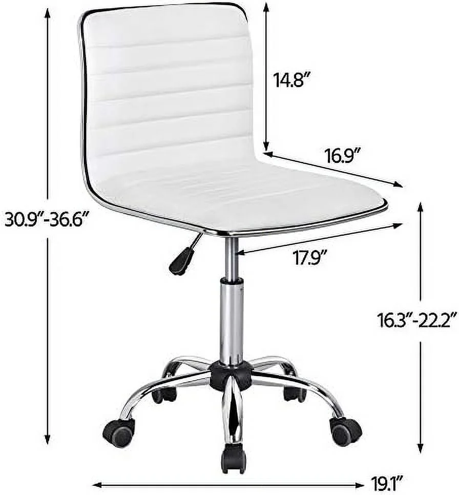 TJCGDTY Mid Back Task Chair Low Back Leather Swivel Office/Computer/Desk Chair Retro Armless Ribbed with Wheels Black