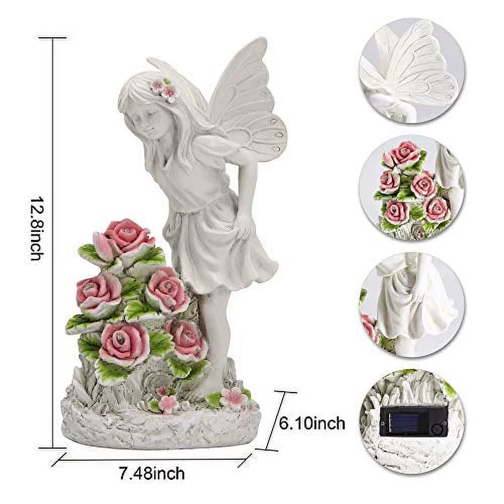 Voveexy Garden Figurines Angel Garden Statue Outdoor Decor, Solar Powered Resin Sculpture with 5 LEDs Art Decoration for Patio Lawn Yard Porch, Ornament Housewarming Garden Gift, 12.8 x 7.5 x 6.1 Inch