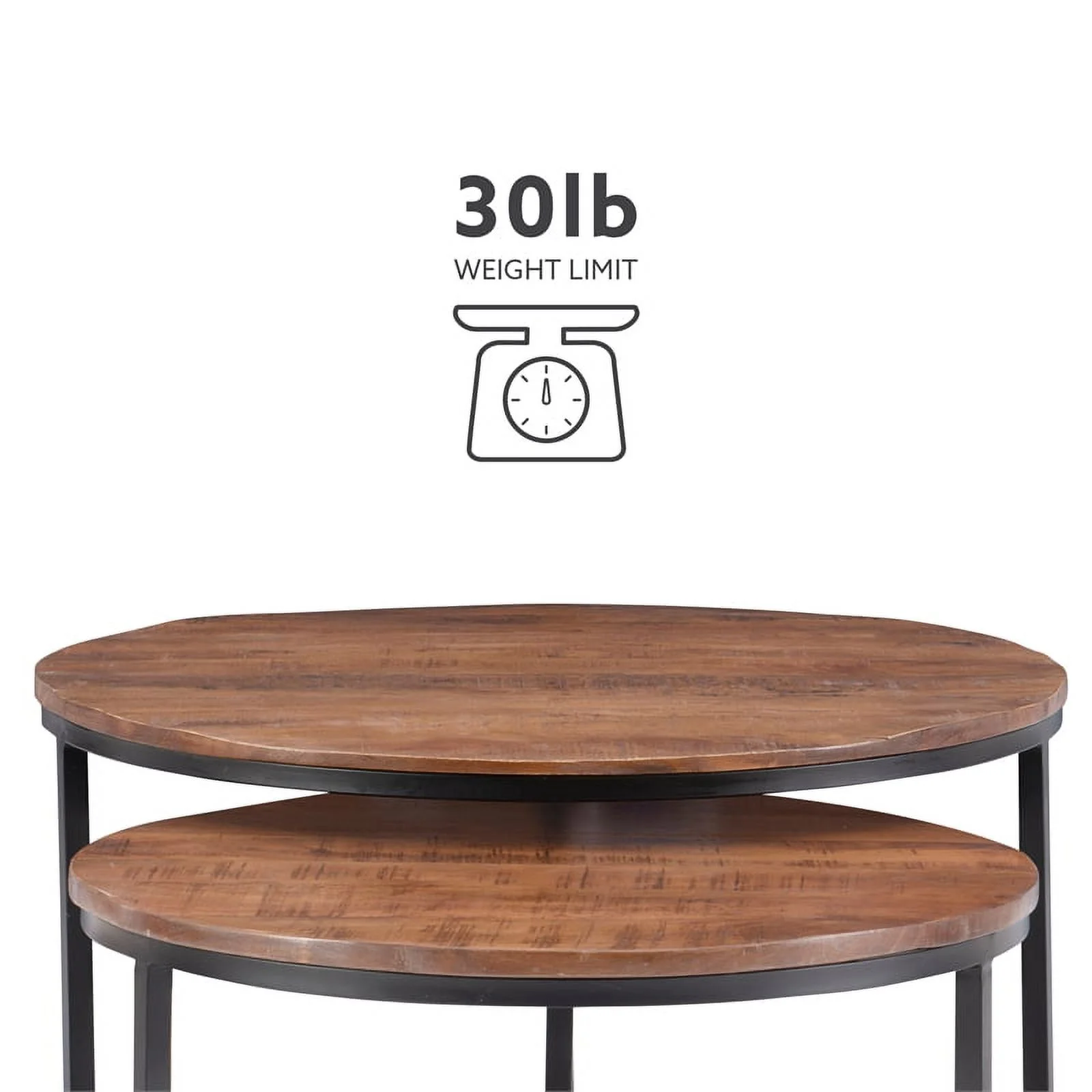Linon Mina Round Wood Nesting Coffee Tables (Set of 2) in Black Matte Iron