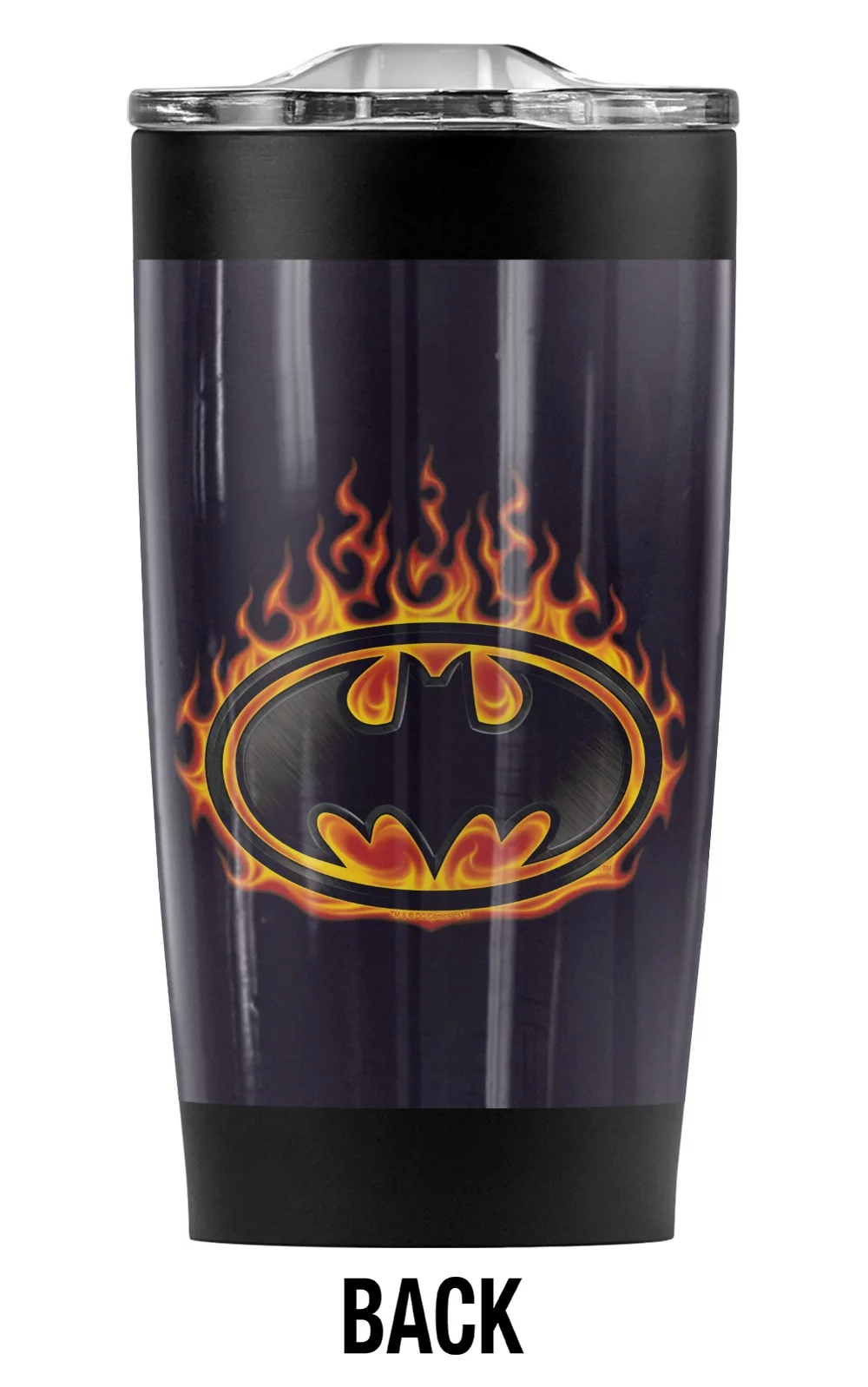 Batman Bat Flames Shield Stainless Steel Tumbler 20 oz Coffee Travel Mug/Cup, Vacuum Insulated & Double Wall with Leakproof Sliding Lid | Great for Hot Drinks and Cold Beverages