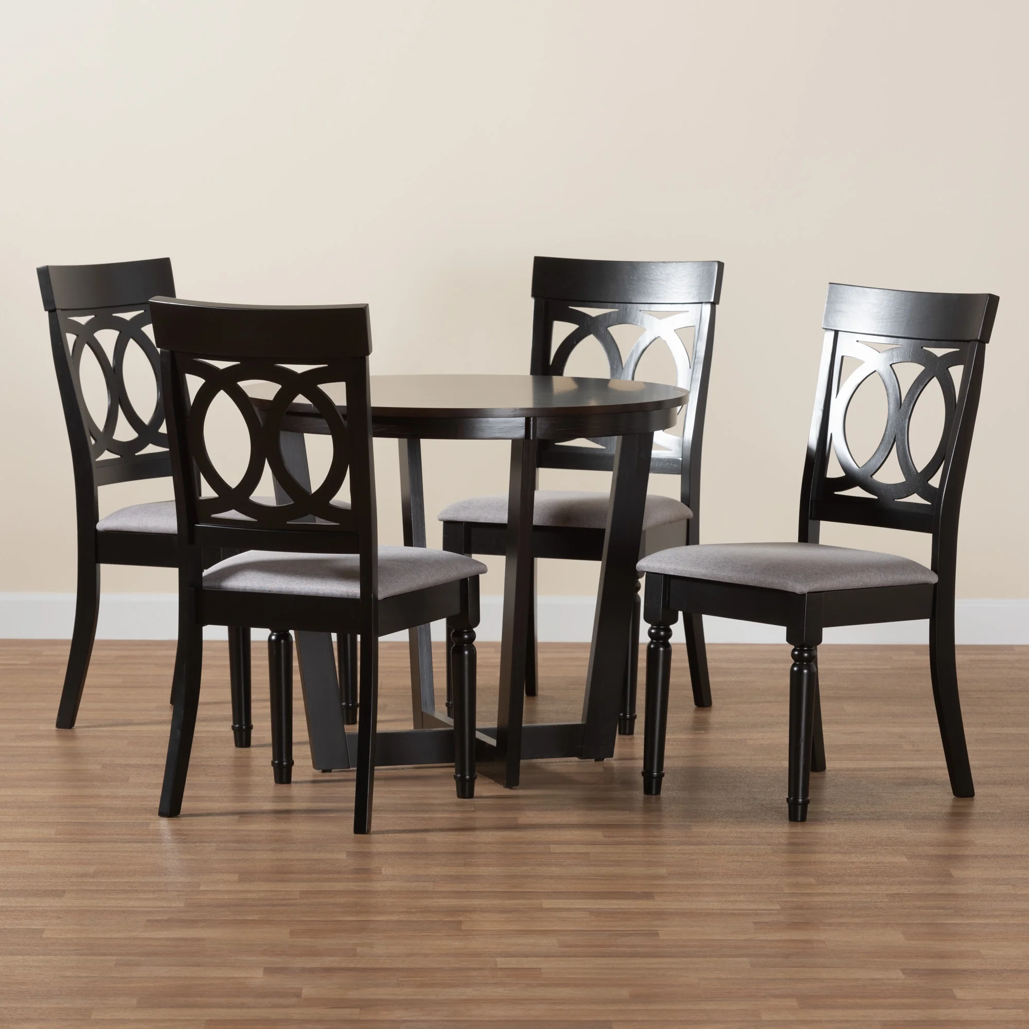 Baxton Studio Estelle Modern Grey Fabric and Dark Brown Finished Wood 5-Piece Dining Set
