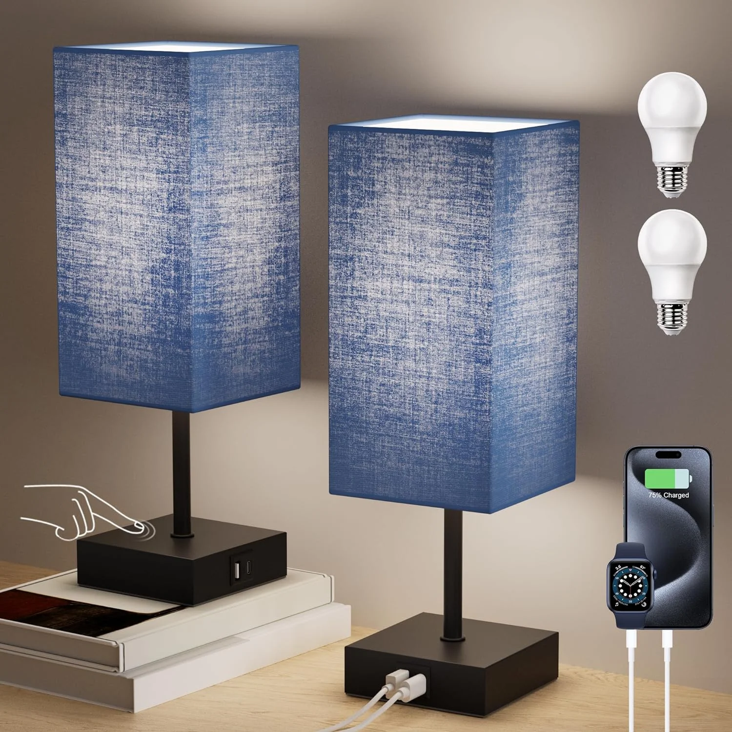 Comzler Table Touch Bebdside Lamp  2 Pack
