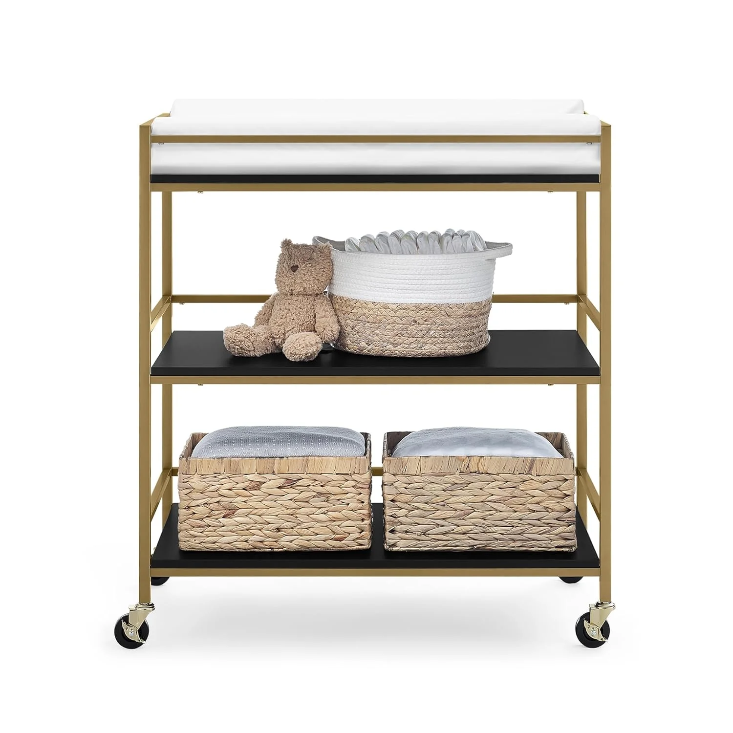 HYUN Jade Changing Table/Cart, Ebony Melamine/Bronze