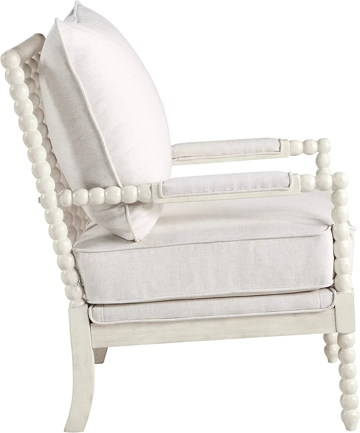 OSP Home Furnishings Kaylee Spindle Accent Chair with Antique Wood Frame, 26.5” W x 32.25” D x 37” H, White Linen Fabric