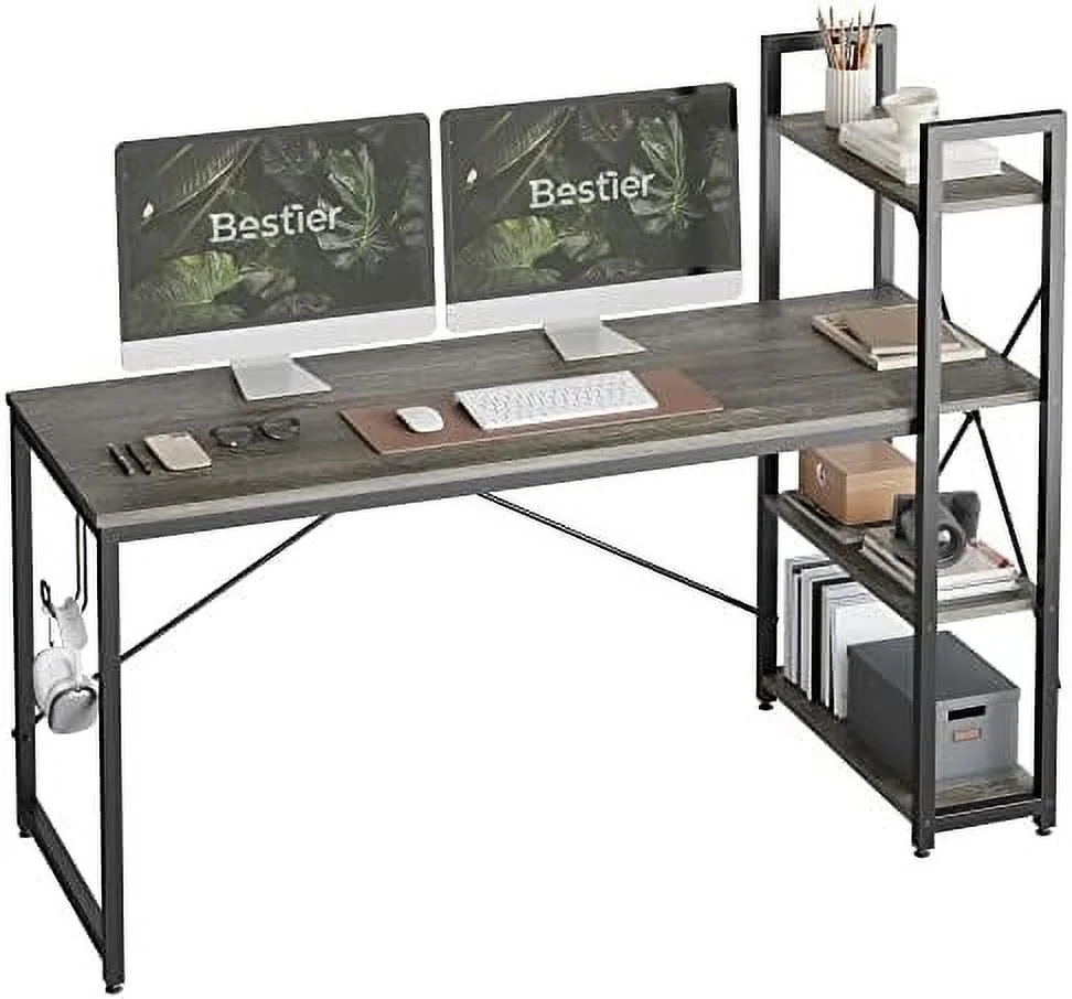 TQSBRZJ Computer Desk with Shelves - 47 Inch Small Space Home Office Desks with Bookshelf for Study Writing and Work - Plenty Leg Room and Easy Assemble  Wash White