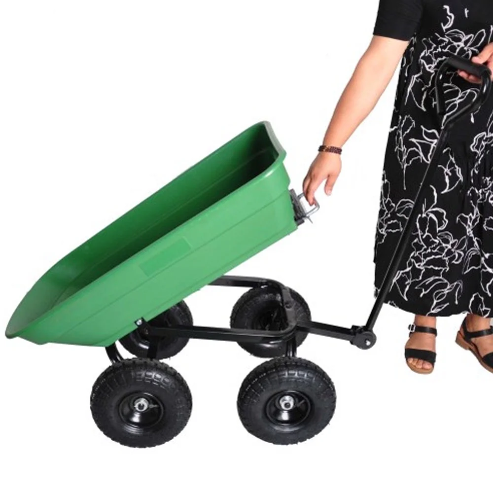 Folding car Poly Garden dump truck with steel frame, 10 inches. Pneumatic tire, 300 lb capacity body 55L Green