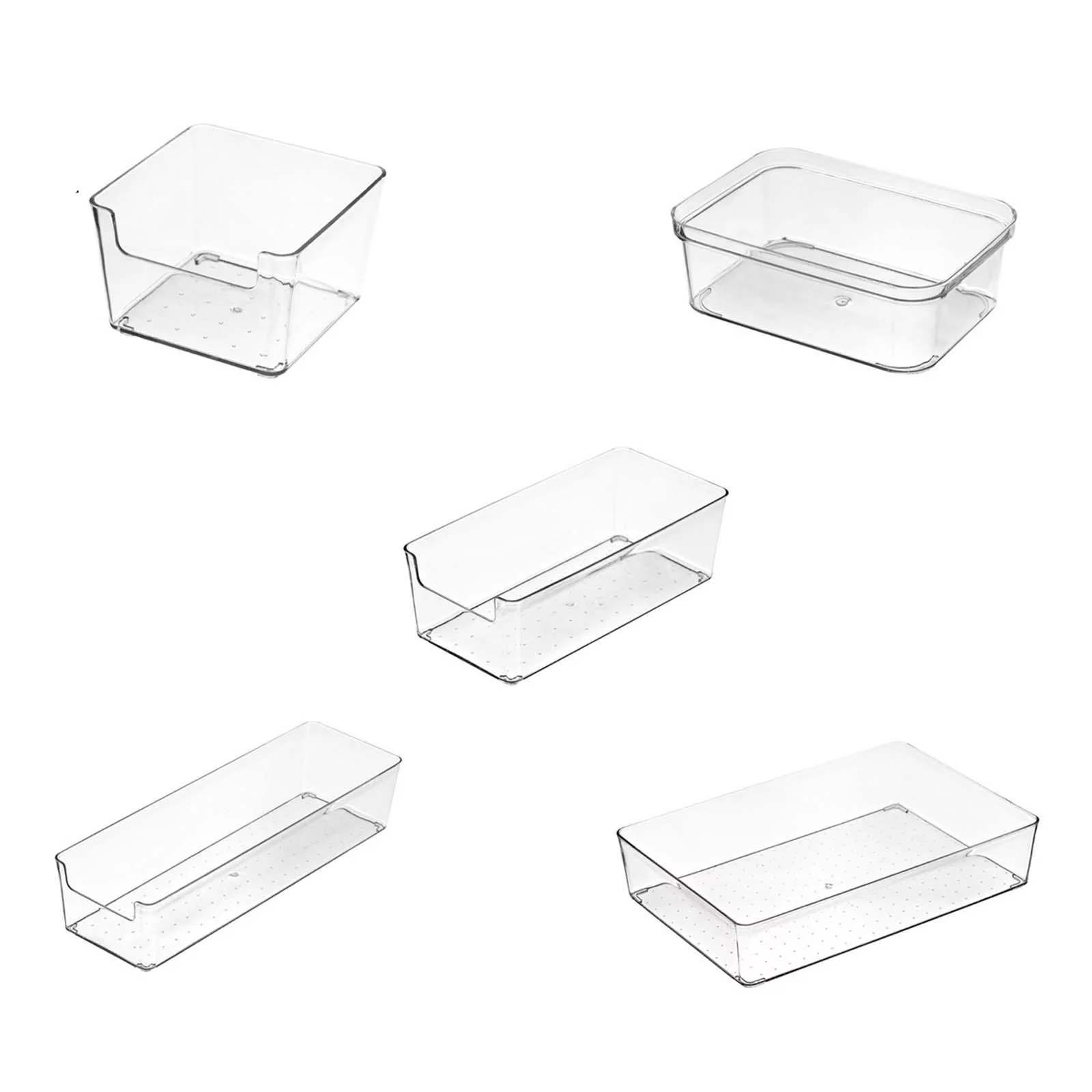 5Pcs Drawer Box Transparent Cutlery Drawer Dividers Tray Storage Container Multi Sizes for Makeup Bathroom Jewelry Chopsticks, Spoons, Fork