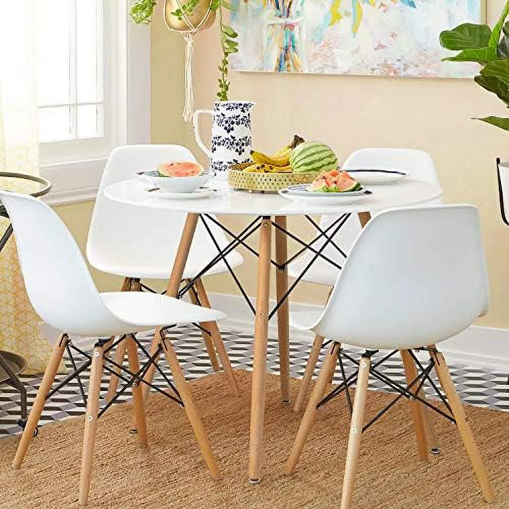ZWNLKQG White Round Dining Table 32" Modern Pedestal Small Circle Room Table Leisure Tea Coffee Kitchen Table (White)