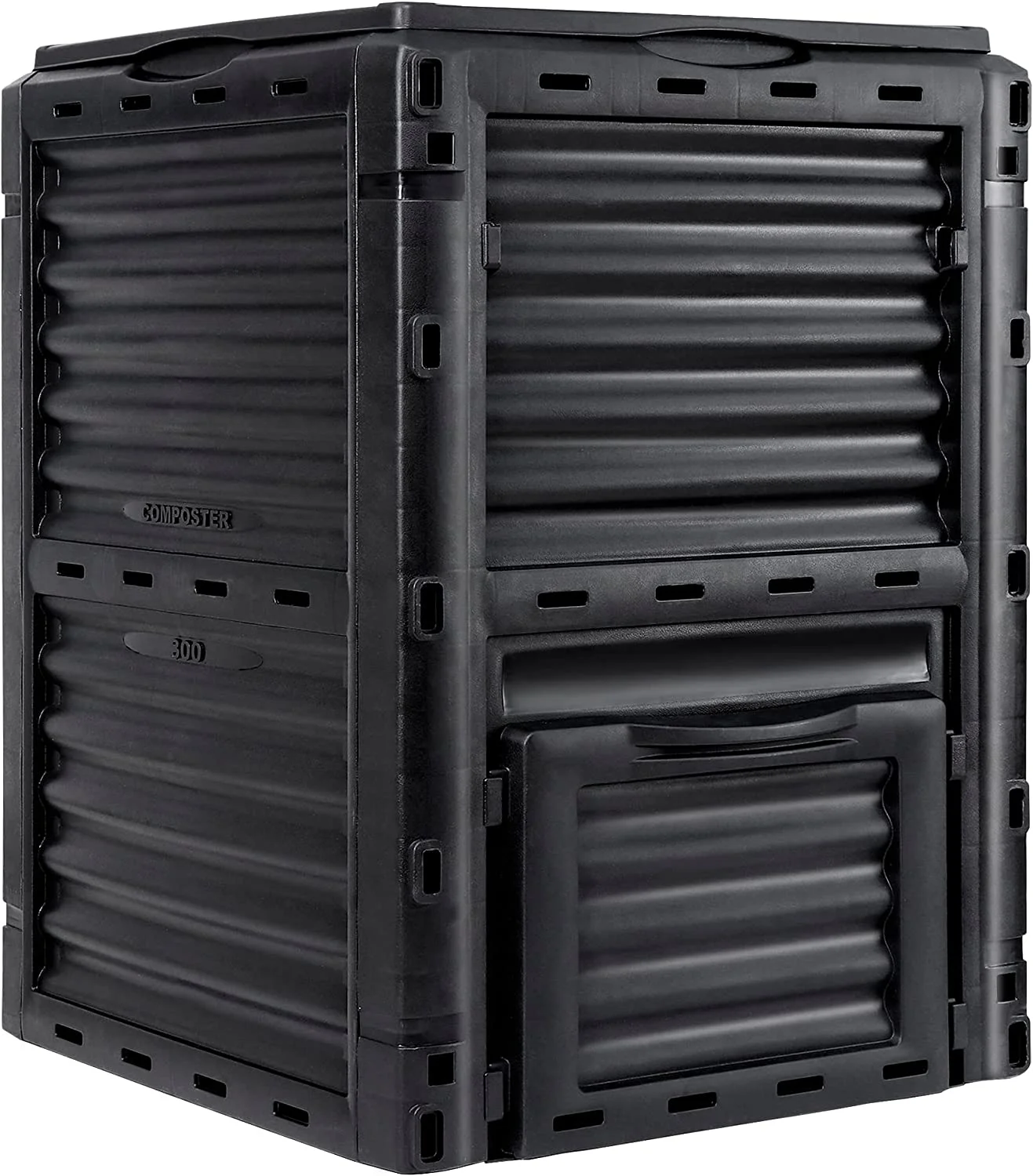 Garden Compost Bin from BPA Free Material -80 Gallon(300 L) Large Compost Bin Aerating Outdoor Compost Box Easy Assembling, Lightweight, Fast Creation of Fertile Soil, Black