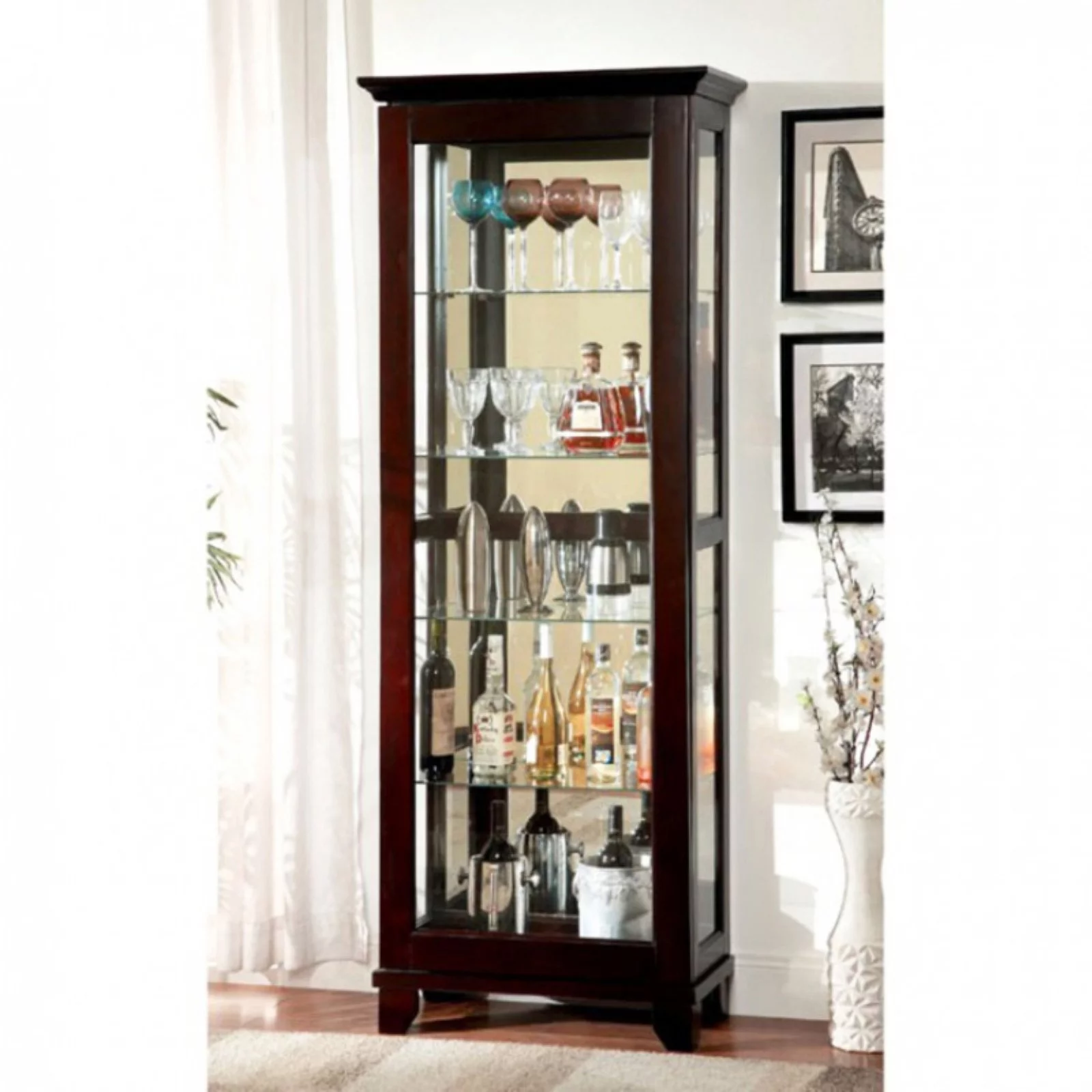 Benzara Curio Cabinate In Cappuccino Finish