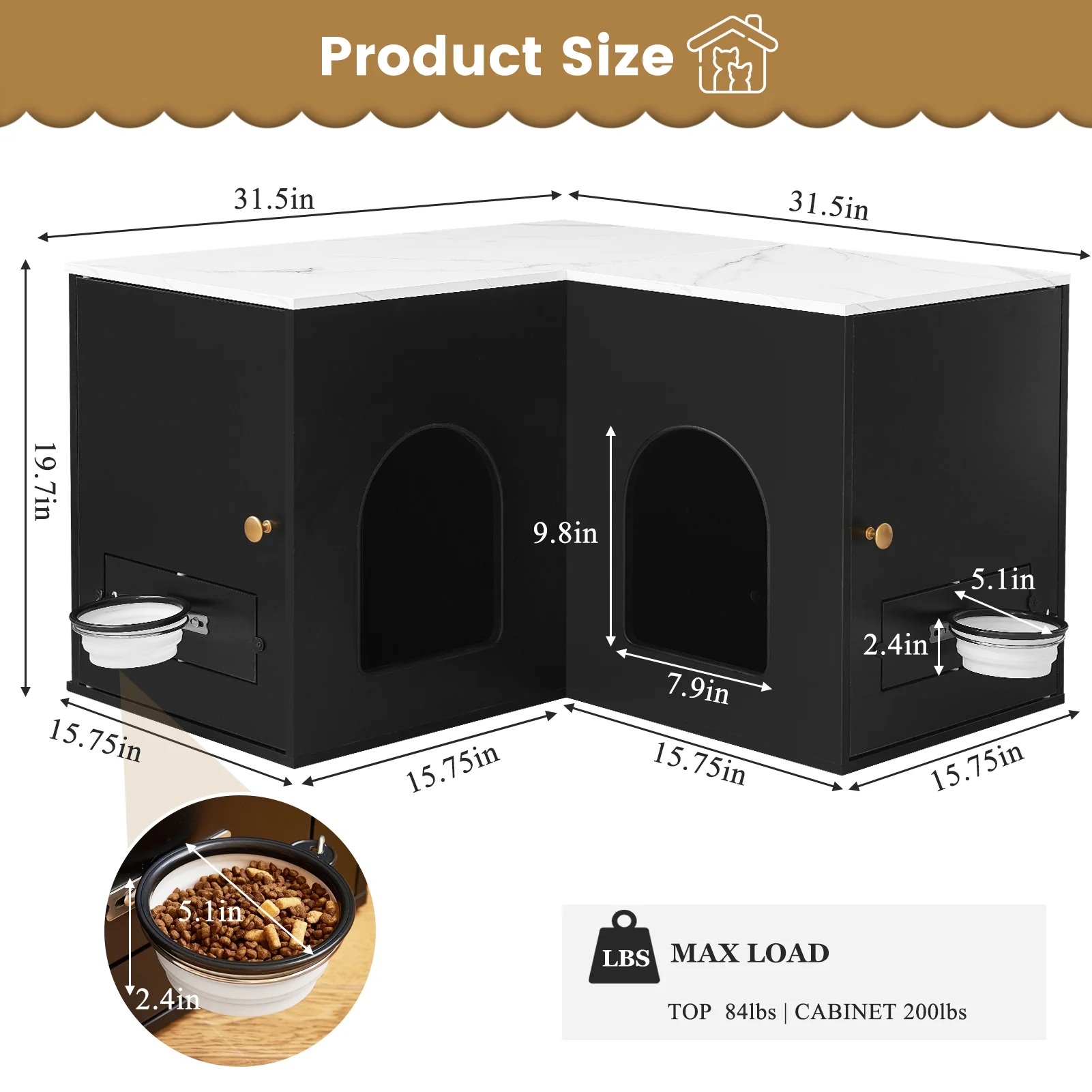 JanflyHome Corner Litter Box Enclosure for 2 Cats, 31.5” Hidden Cat Litter Box Furniture, Unique Design