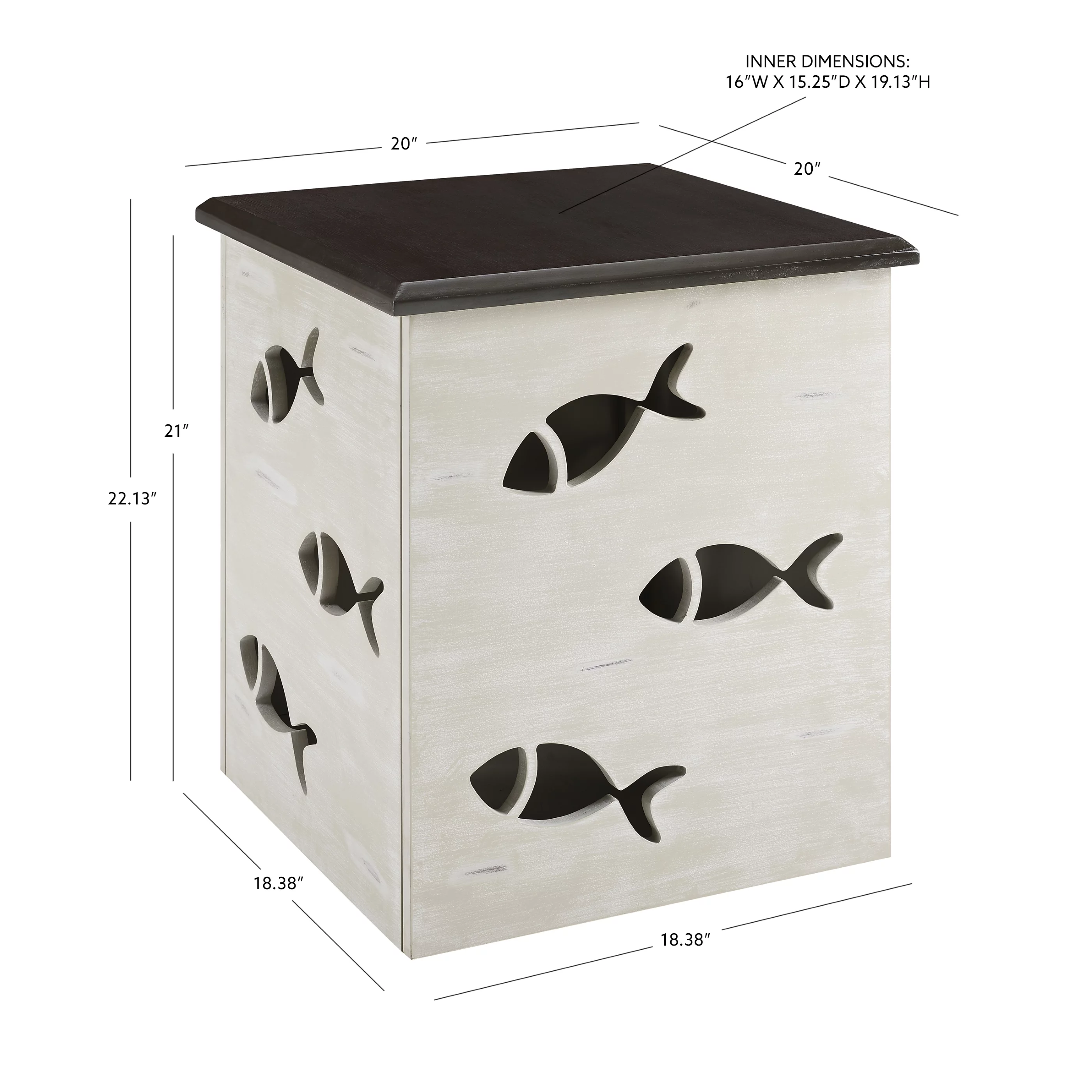 Creekview Coastal Square Metal Accent Side Table with Cutout Fish, Gray Top and Cream Base
