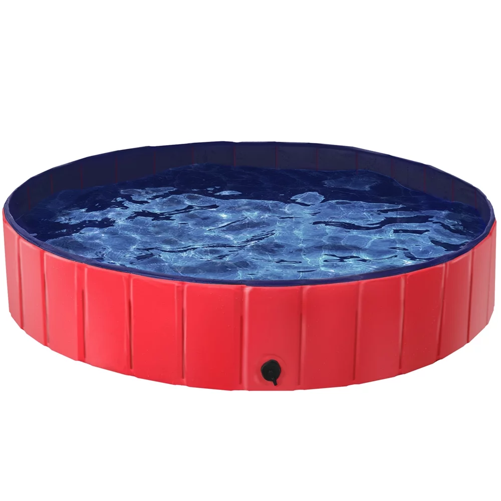 Alden Design 55.1 x 11.8 inch Foldable Pet Pool Swimming for Indoor/Outdoor, XL, Red