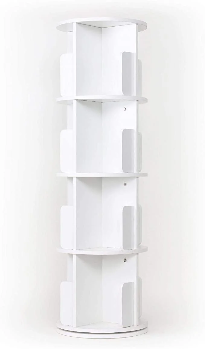 360 Degrees Rotating Bookshelf 4-Tier Multi-Functional Bookshelf Organizer Stackable Bookcase for Office and Living Room, White