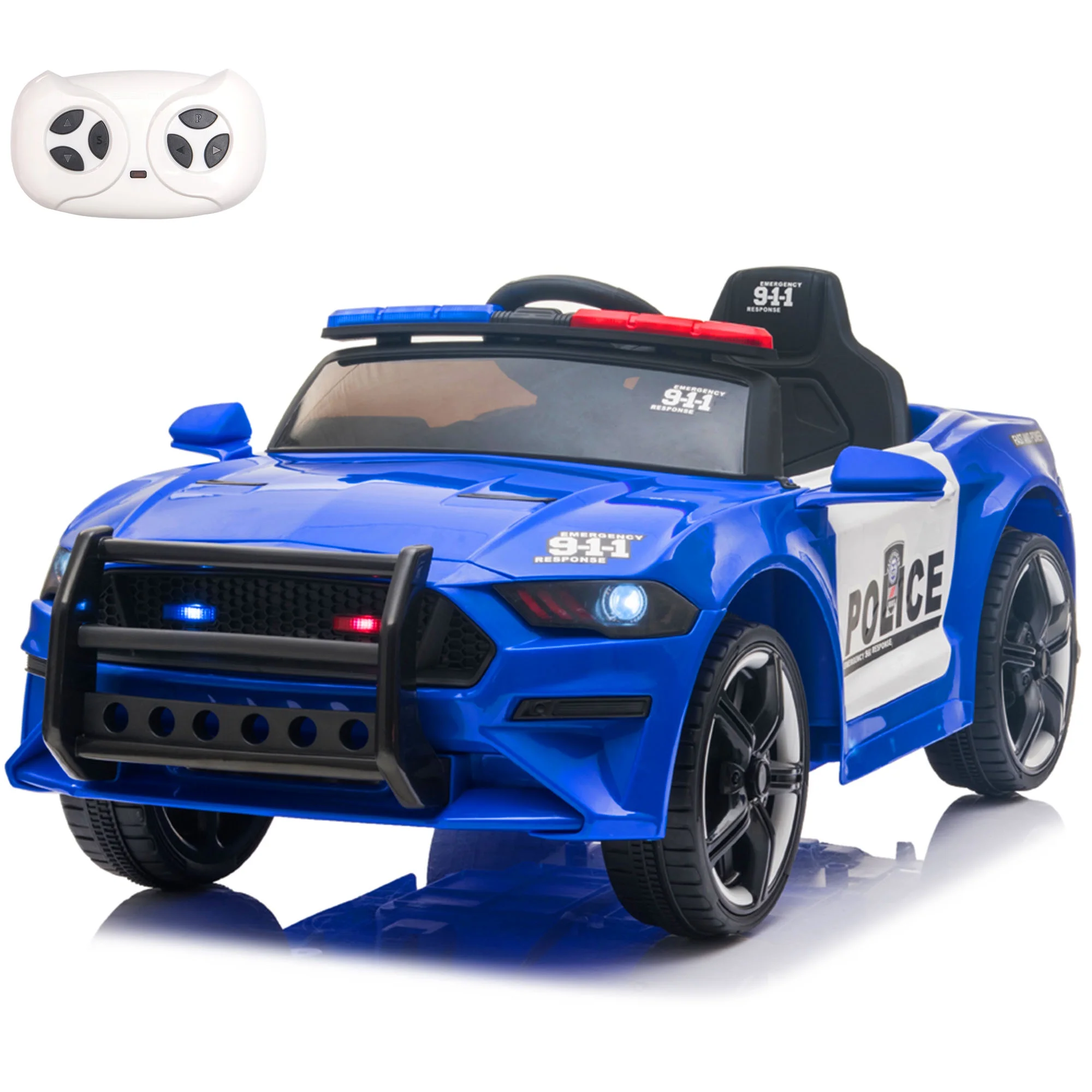 CASEMIOL Police Car Ride On, 12v Kids' Electric Vehicles with Remote Control, Siren, Led Headlights, Microphone, 3 Speeds, Spring Suspension, Police Cars for Kids Ages 3-7 Blue