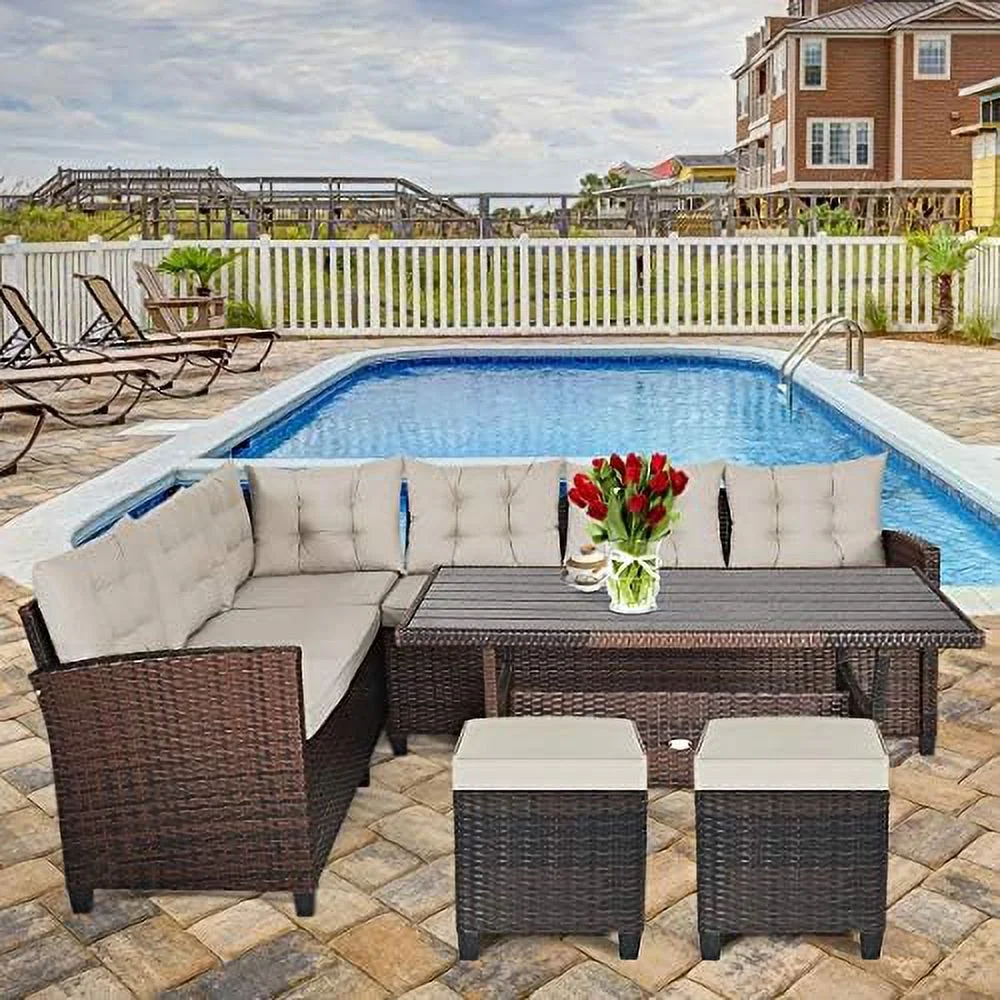 MQLIFEBOOM 2 Pieces Wicker Outdoor Ottomans for Patio  All Weather Rattan Patio Ottoman Set with Waterproof & Removable Soft Cushions  Outdoor Foot  for Porch  Garden  Poolside