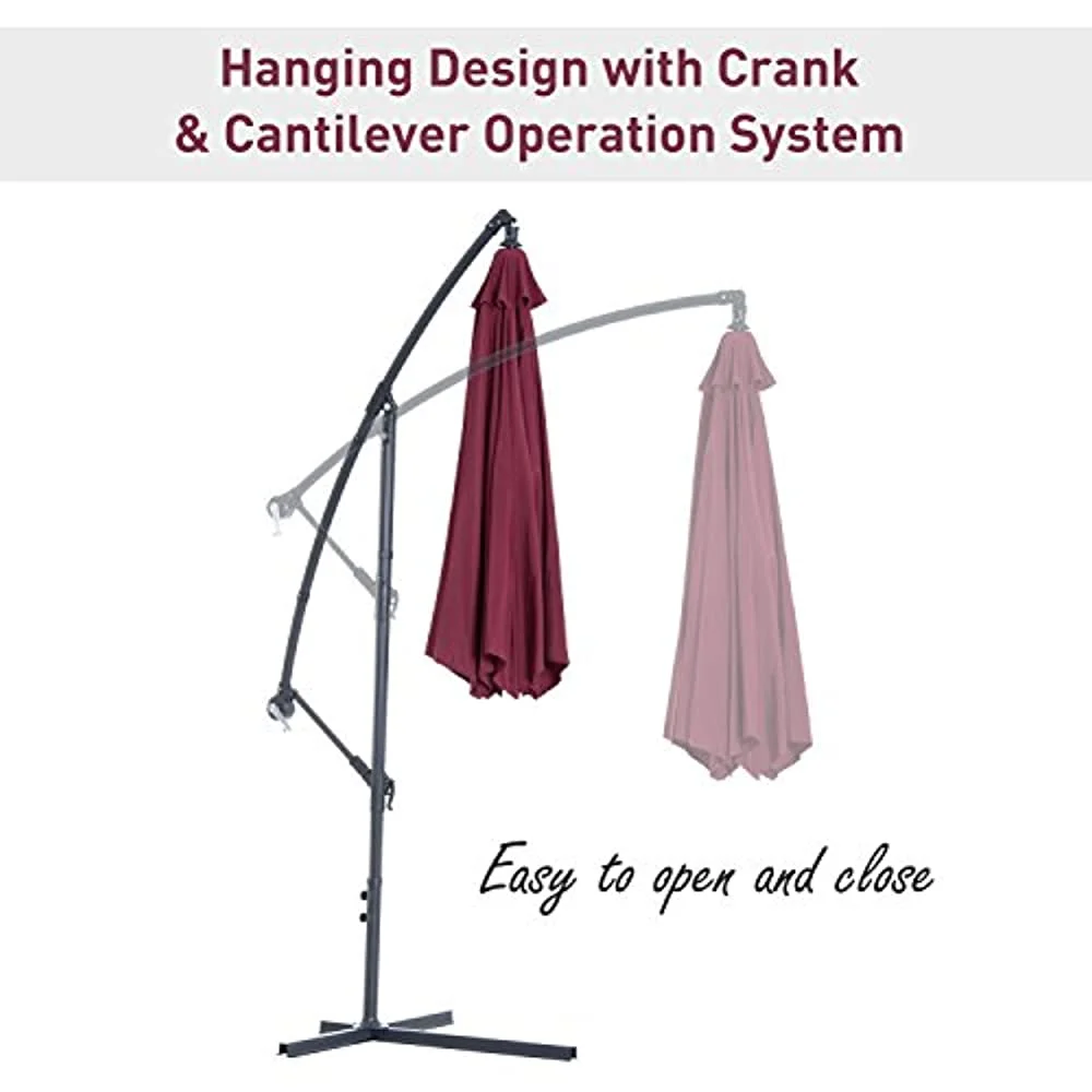 Outsunny 10 Cantilever Hanging Tilt Offset Patio Umbrella with UV Water Fighting Material and a Sturdy Stand Red