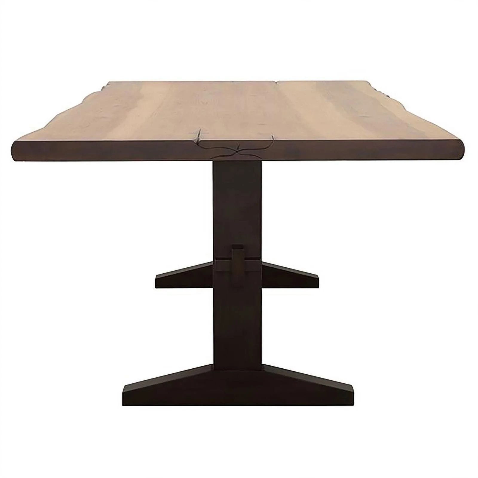 Pemberly Row Wood Live Edge Trestle Dining Table in Natural Honey and Espresso