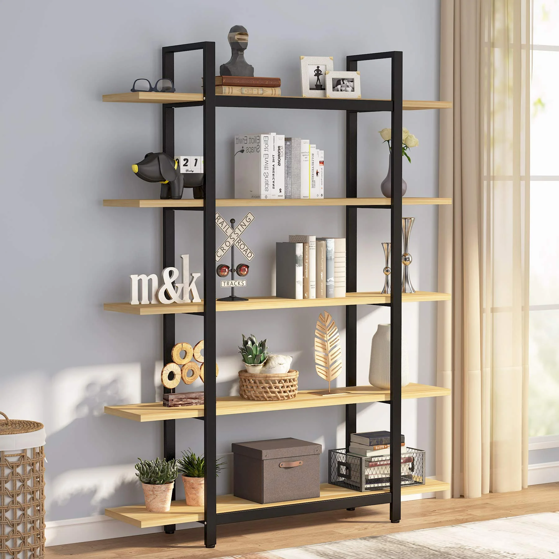 Tribesigns 12 Shelves Etagere Bookcase, Modern 9 Cubes Stepped Bookshelf, Industrial Ladder Corner Shelf Display Shelf Storage Organizer for Home Office