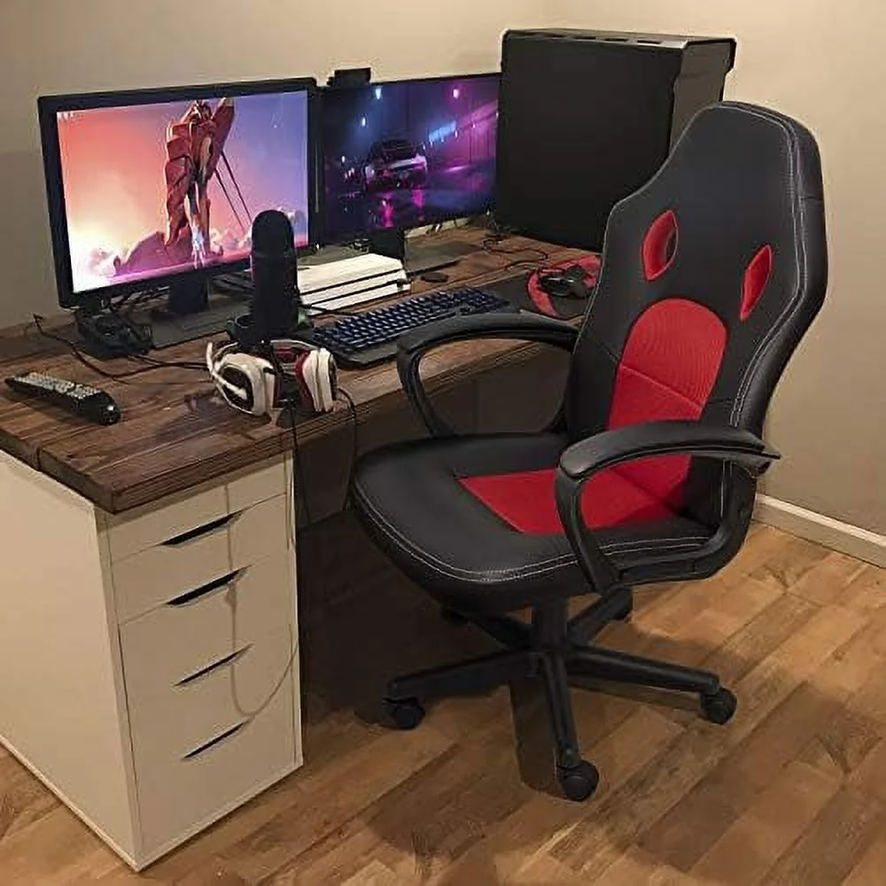 RSJIWOGZ Office Gaming Chair Leather Computer Chairs High Back Ergonomic Adjustable Racing Game Desk Chair Executive Conference Chair ()
