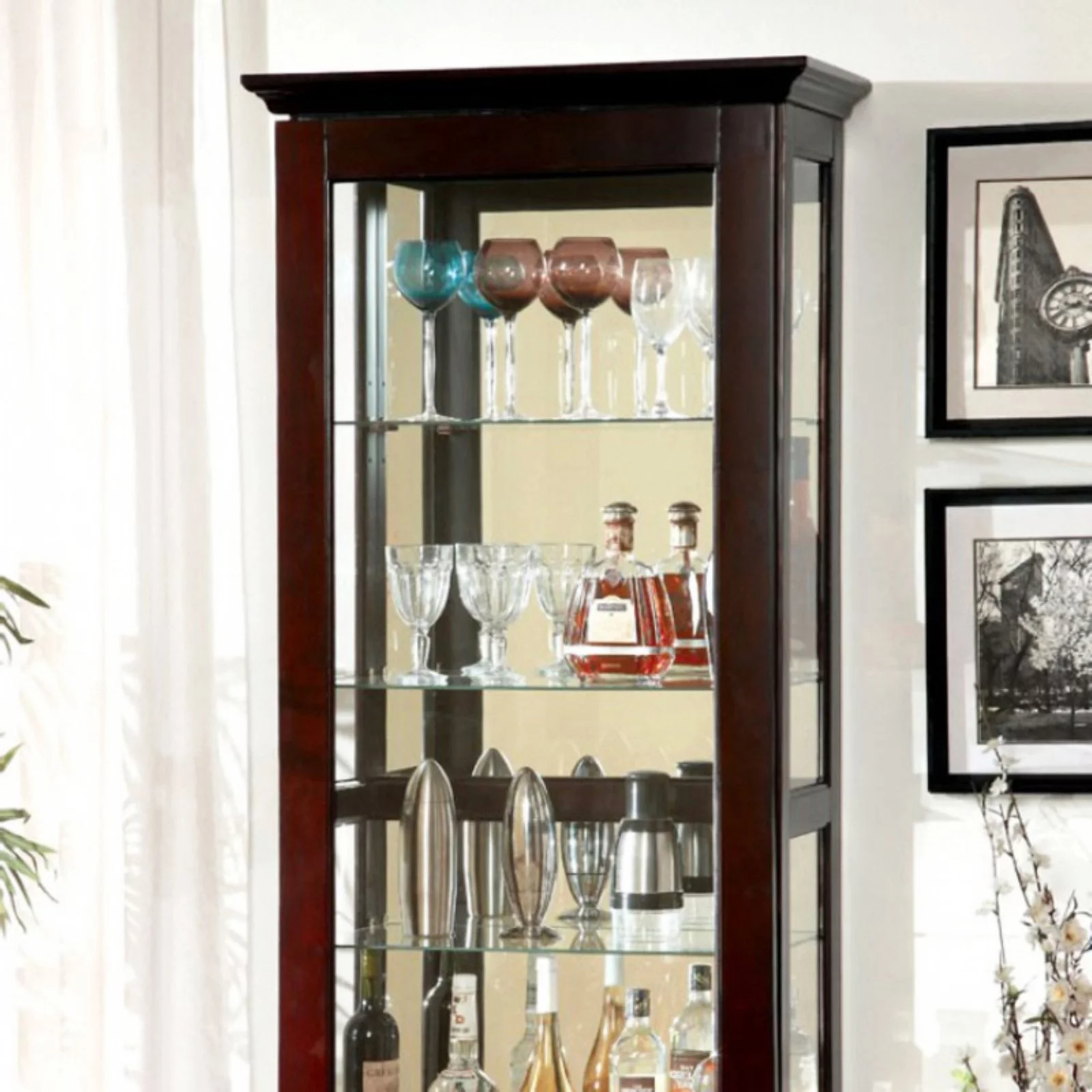 Benzara Curio Cabinate In Cappuccino Finish