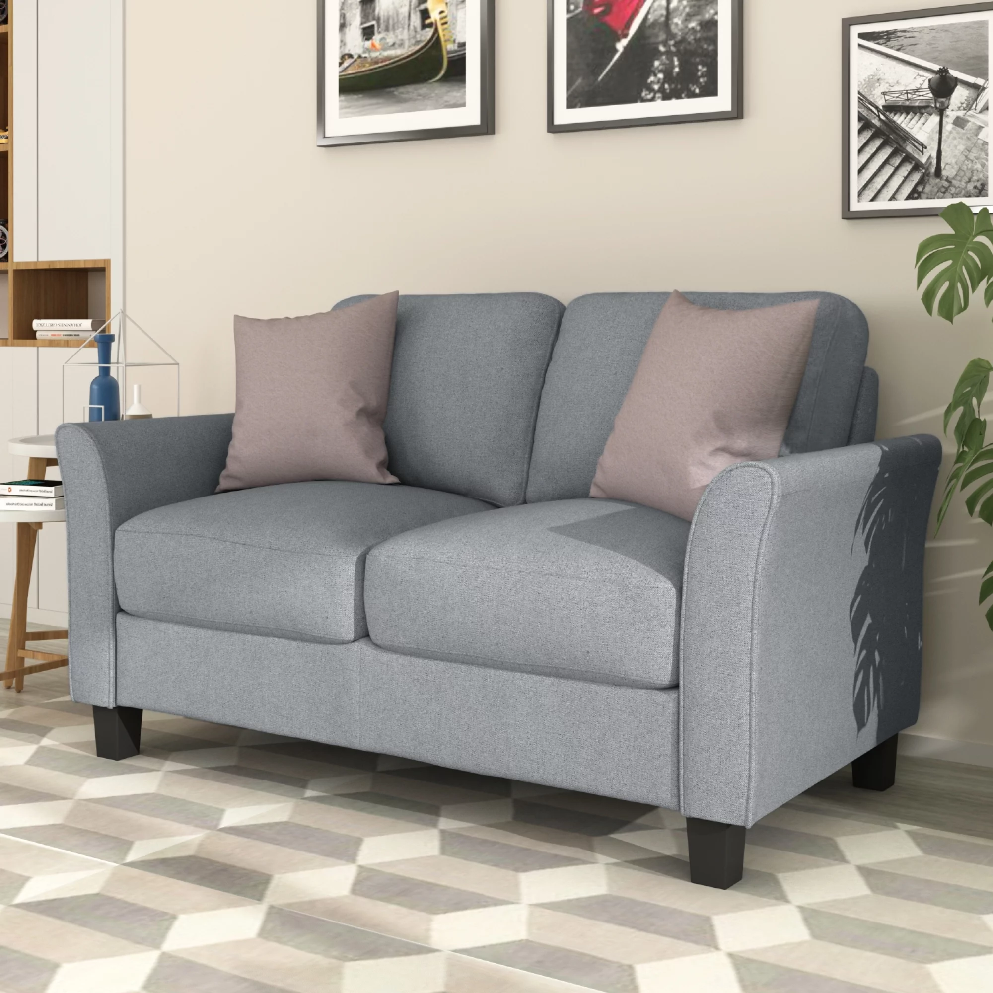 Dawn Whisper Living Room Furniture Loveseat Sofa and 3-seat Sofa, Gray