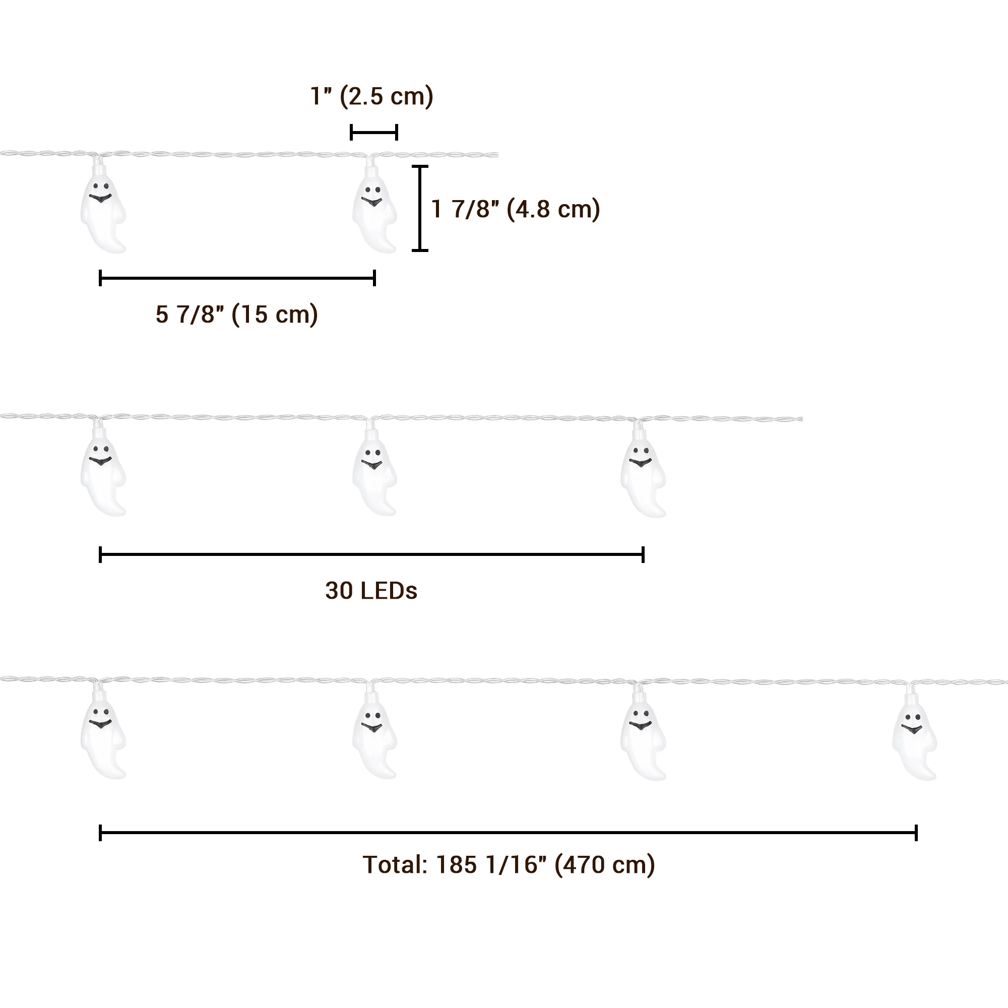 3Pack Halloween String Lights White Ghost Pumpkin Bat LED Fairy Light Xmas Party